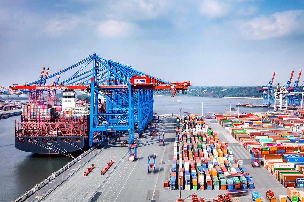 Container Terminal Burchardkai Container gantry cranes and block storage at Container Terminal Burchardkai