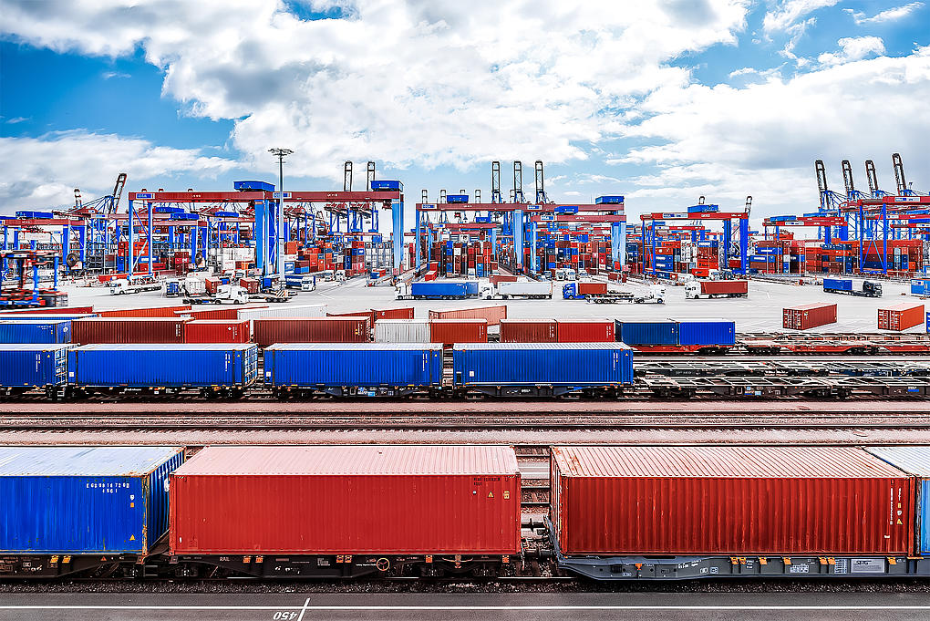 Intermodal Logistics at HHLA Rail tracks and storage blocks at Container Terminal Tollerort