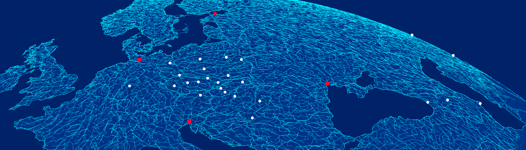 Visualisation of HHLA’s logistics network with European hubs – connectivity for efficient, sustainable logistics.